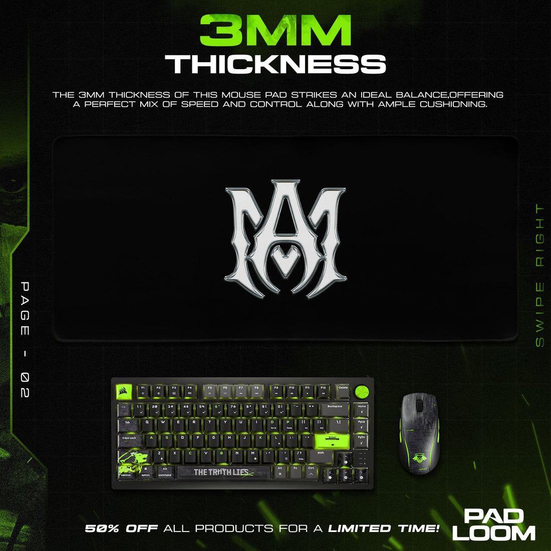 Amiri Mouse Pad - Black Emblem Gaming Desk Mat Padloom