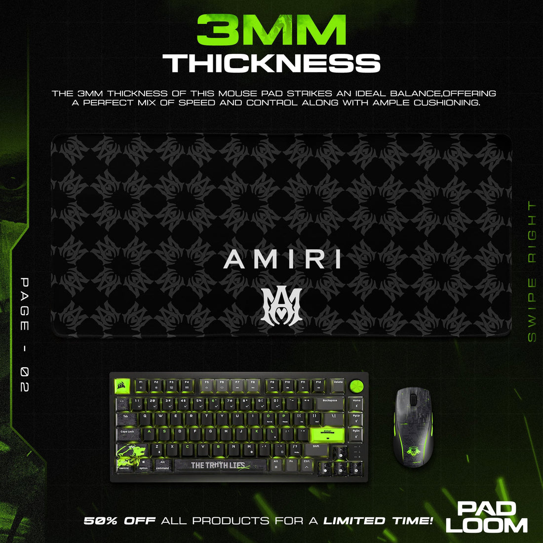 Amiri Mouse Pad - Dark Pattern Gaming Desk Mat Padloom