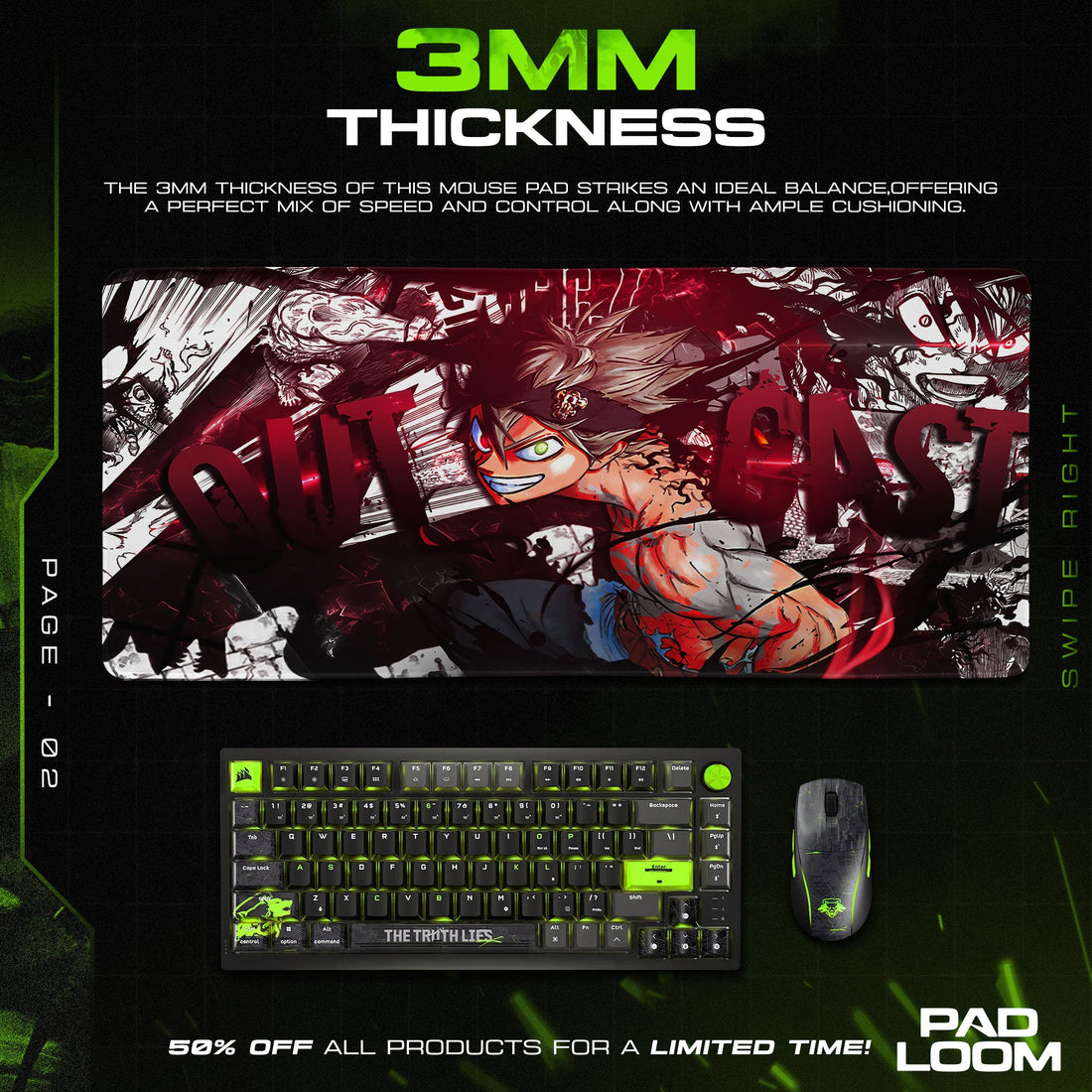 Asta Rage Form Mouse Pad, Anime Gaming Desk Mat Padloom