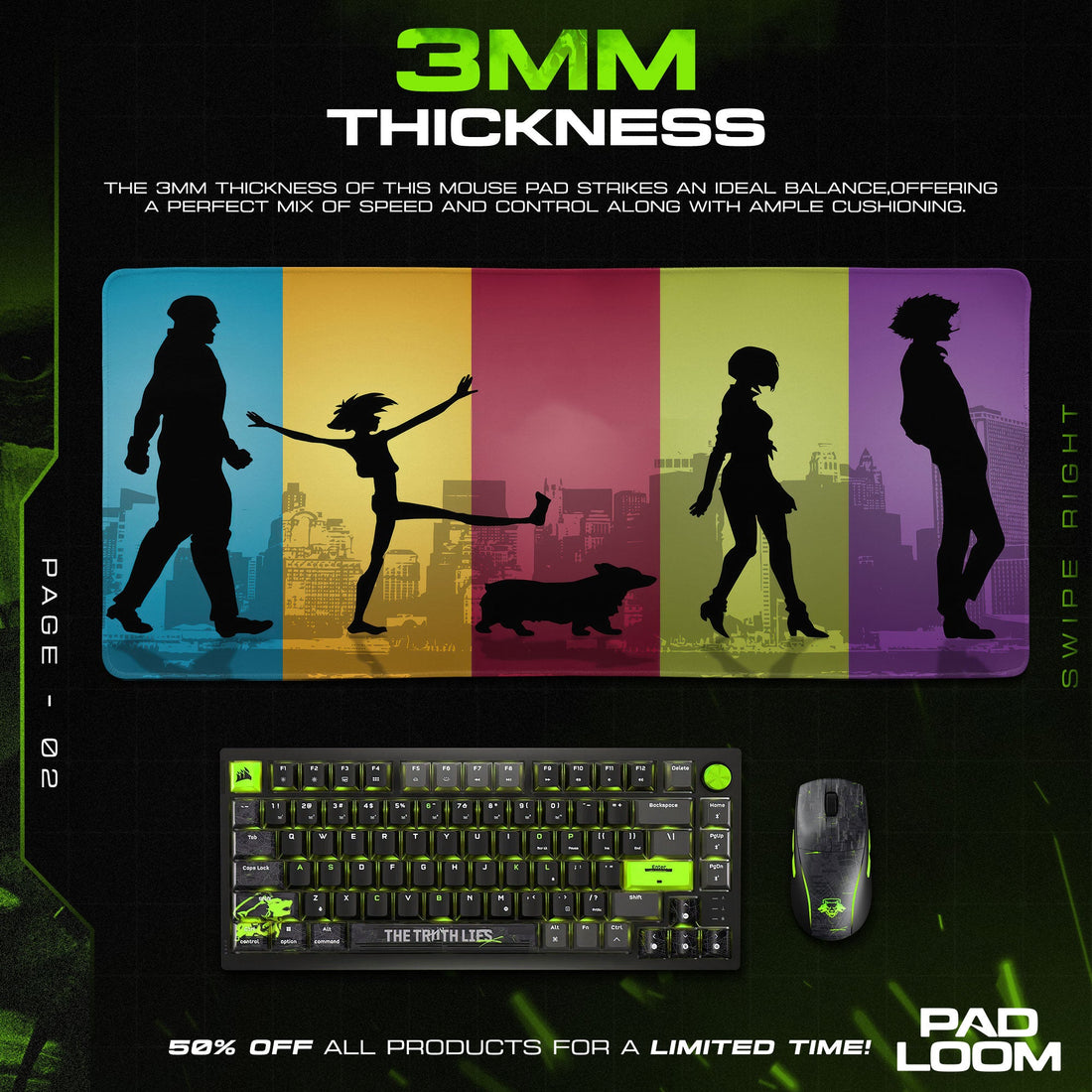 Cowboy Bebop Mouse Pad, Crew Silhouette Gaming Desk Mat Padloom