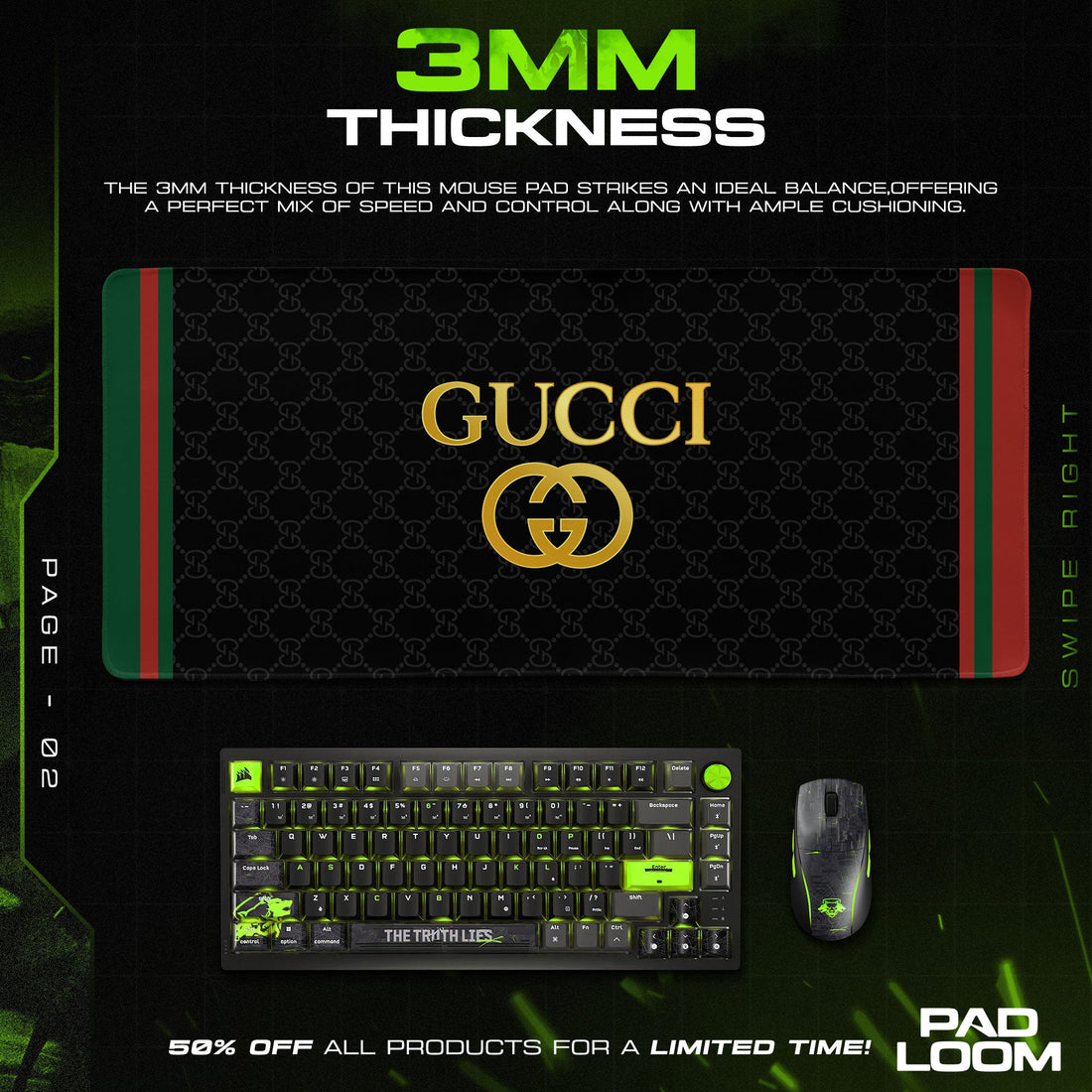Luxury GG Mouse Pad - Black Edition Designer Gaming Desk Mat Padloom