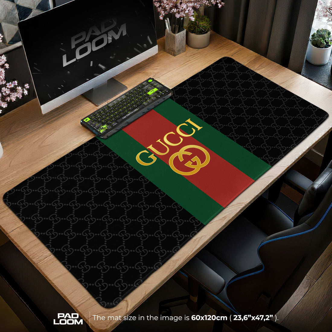 Luxury GG Mouse Pad - Black Stripe Designer Gaming Desk Mat Padloom