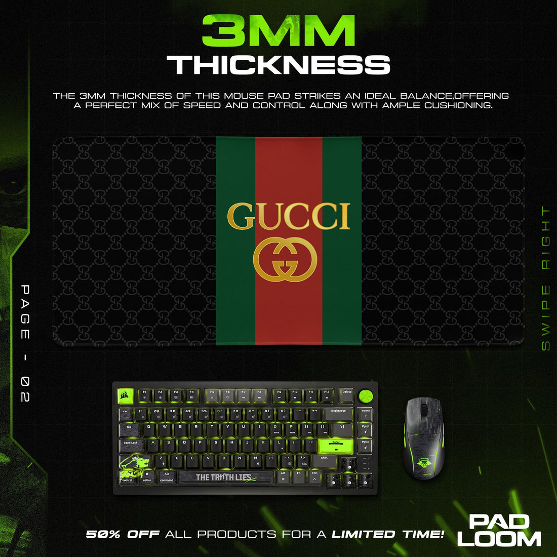 Luxury GG Mouse Pad - Black Stripe Designer Gaming Desk Mat Padloom