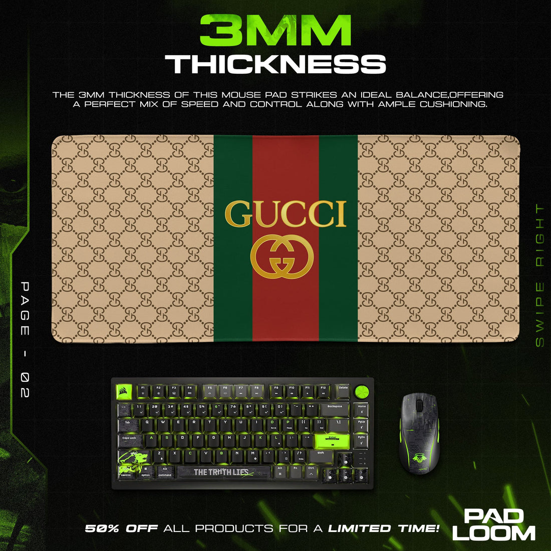 Luxury GG Mouse Pad - Heritage Stripe Designer Gaming Desk Mat Padloom