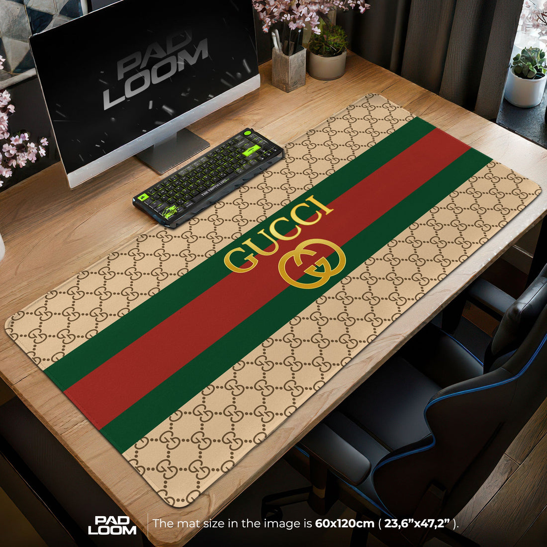 Luxury GG Mouse Pad - Red Stripe Designer Gaming Desk Mat Padloom