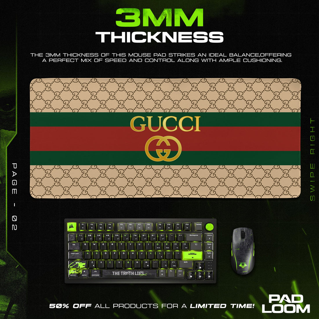 Luxury GG Mouse Pad - Red Stripe Designer Gaming Desk Mat Padloom