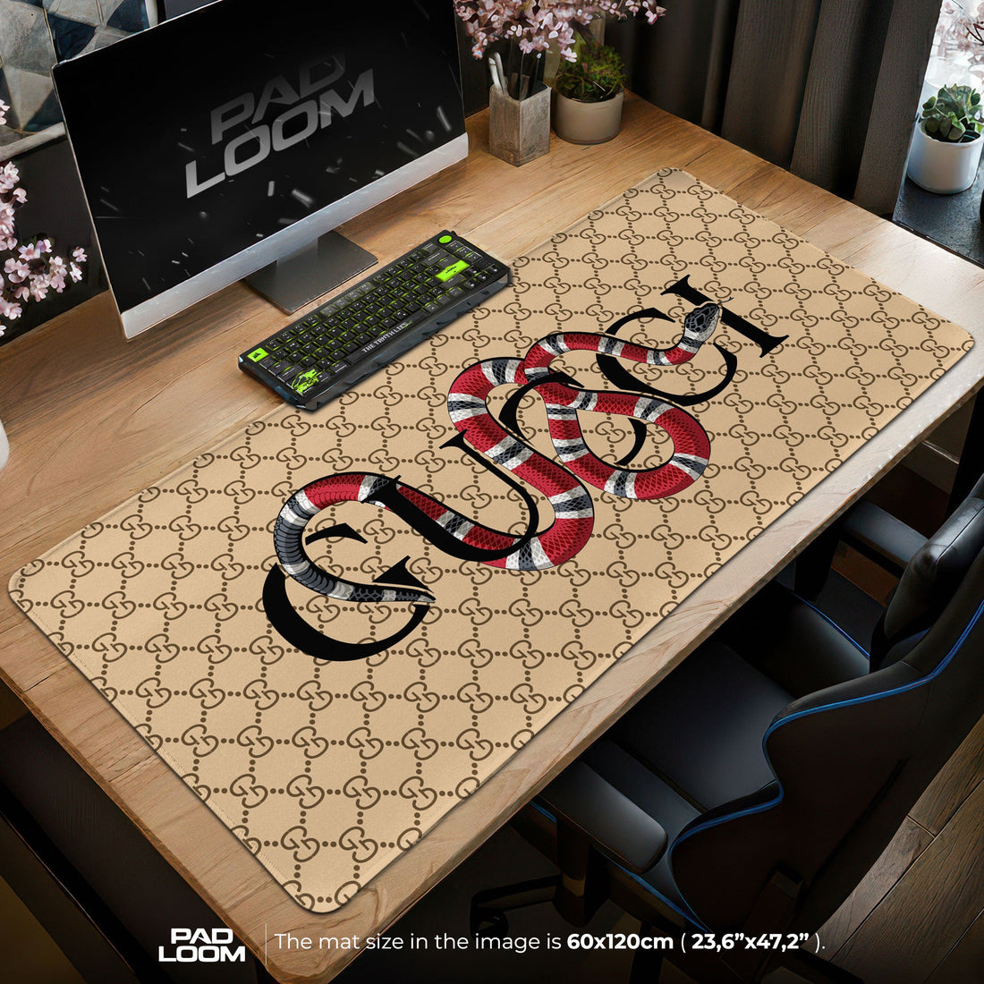 Luxury Serpent Black Mouse Pad - Designer Monogram Gaming Desk Mat Padloom