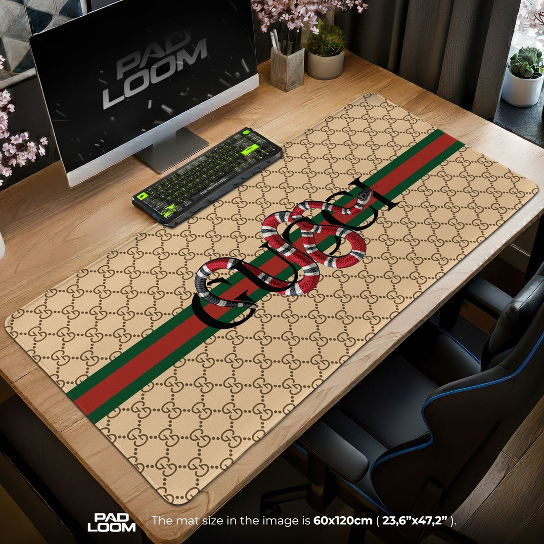 Luxury Serpent Emblem Mouse Pad - Beige Designer Gaming Desk Mat Padloom