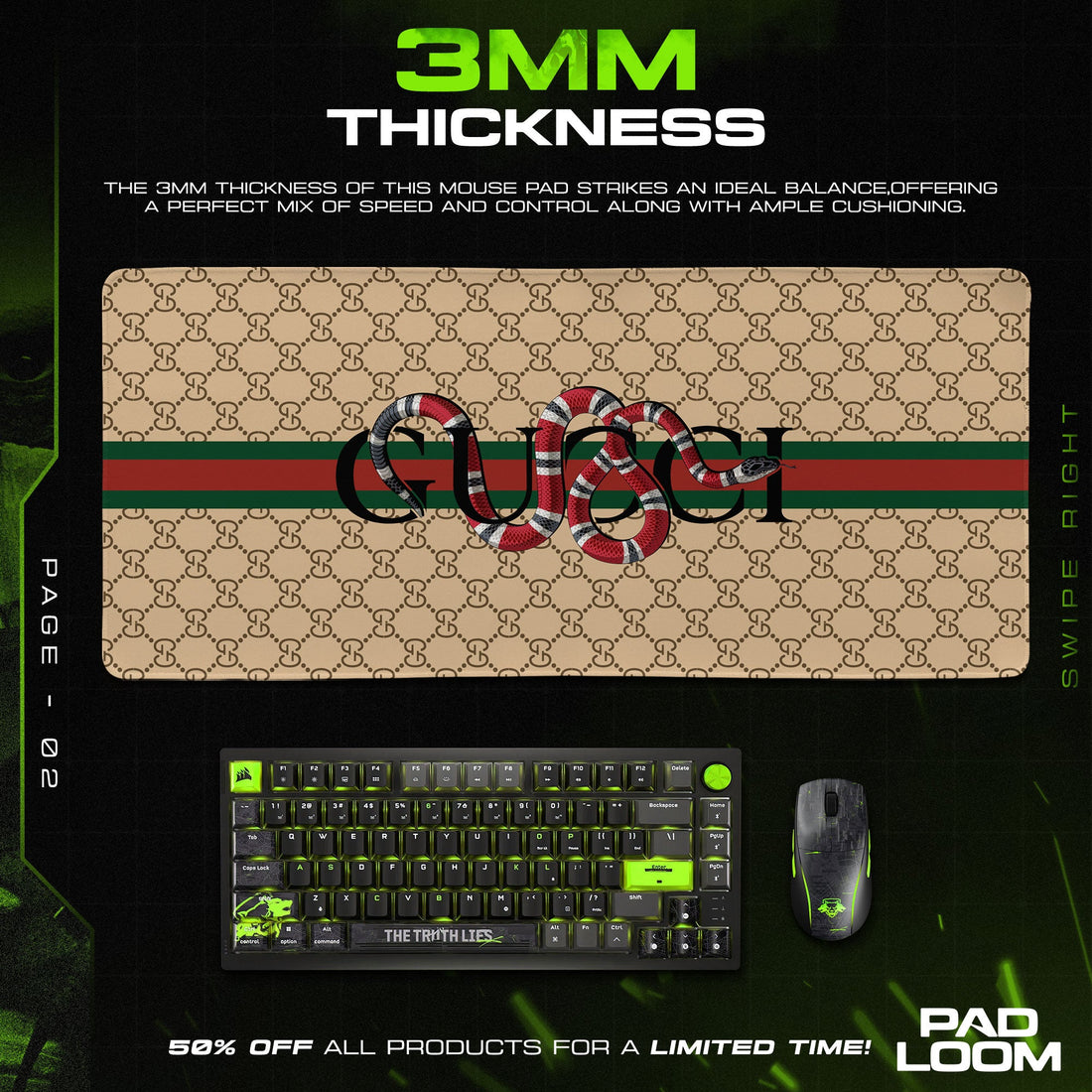 Luxury Serpent Emblem Mouse Pad - Beige Designer Gaming Desk Mat Padloom