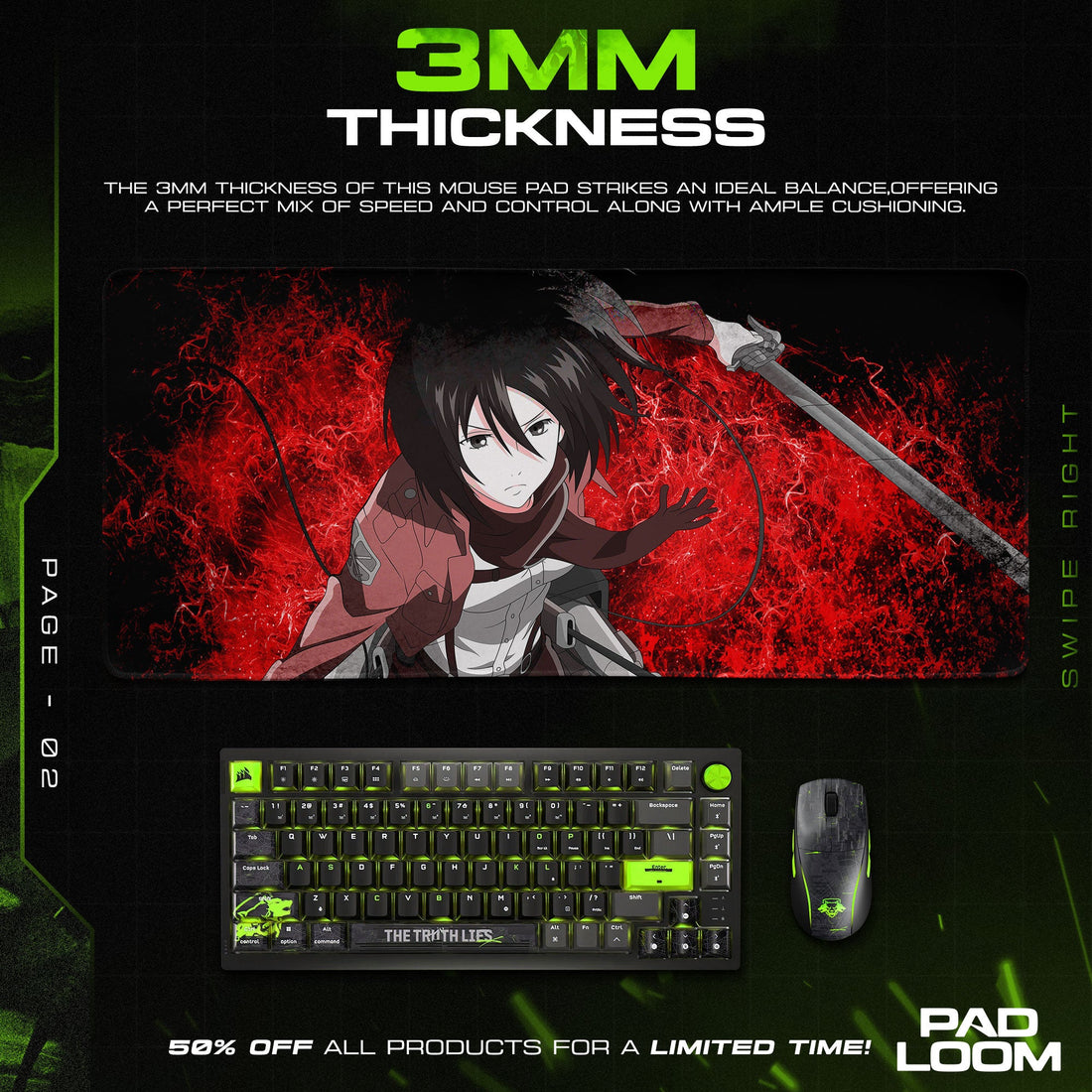 Mikasa Ackerman Mouse Pad - Bloodline Resolve Anime Desk Mat Padloom