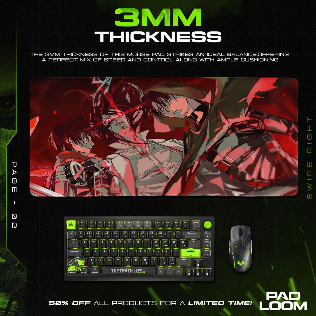 Large gaming mouse pad with anime design on a desk with computer setup