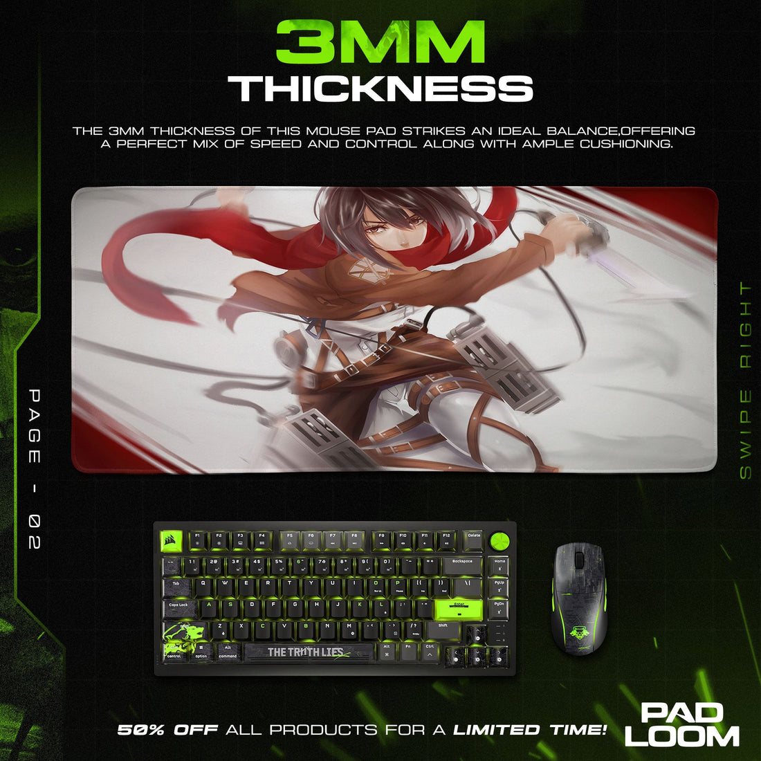 Mikasa Ackerman Mouse Pad - Crimson Wind Anime Desk Mat Padloom