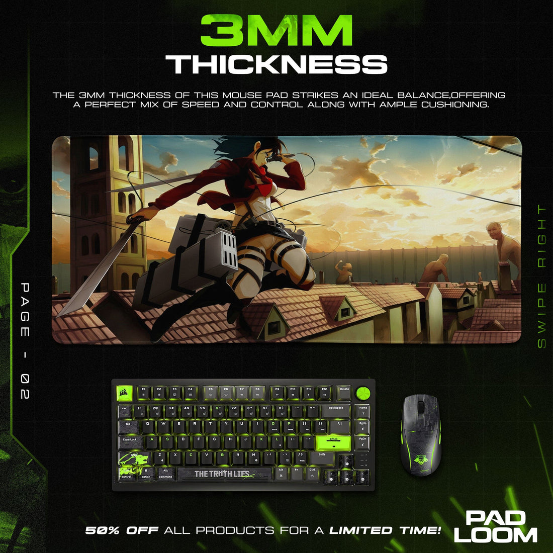 Mikasa Ackerman Mouse Pad - Wall Assault Anime Desk Mat Padloom