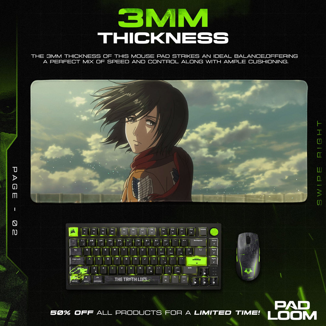 Mikasa Ackerman Mouse Pad - Wings of Freedom Anime Desk Mat Padloom