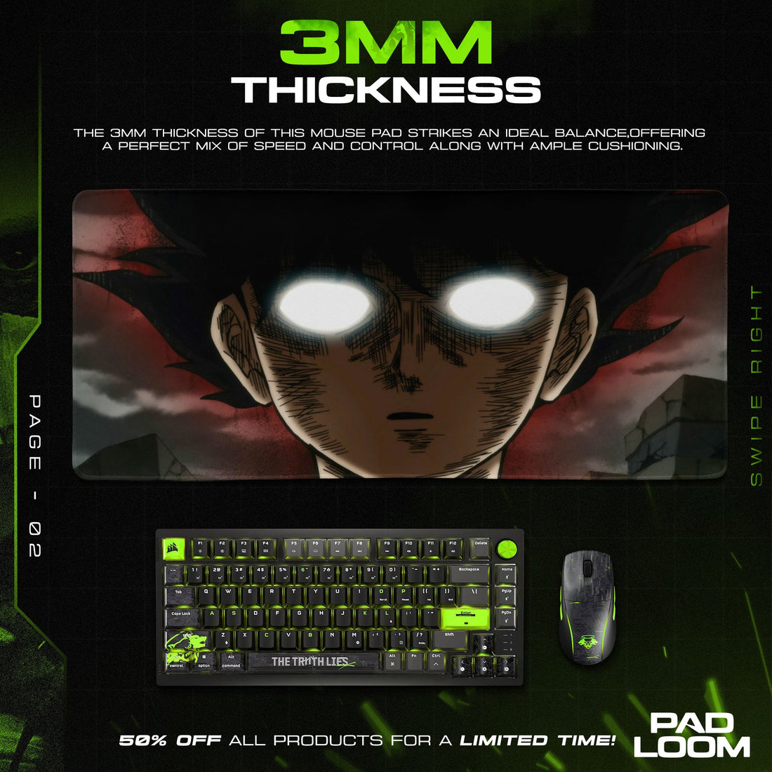 Mob Psycho Mouse Pad - Awakening Power Anime Desk Mat Padloom