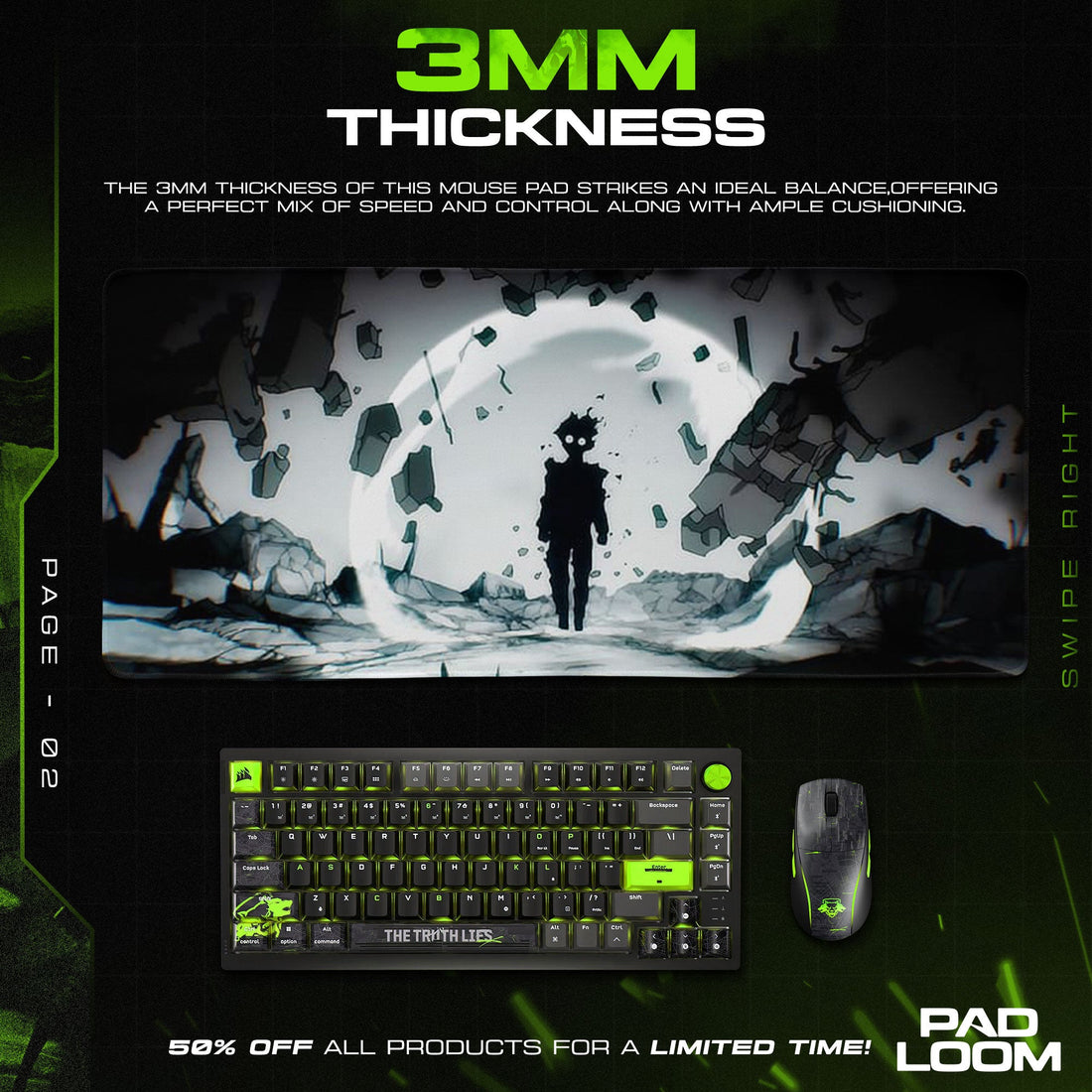 Mob Psycho Mouse Pad - 100% Power Anime Desk Mat Padloom