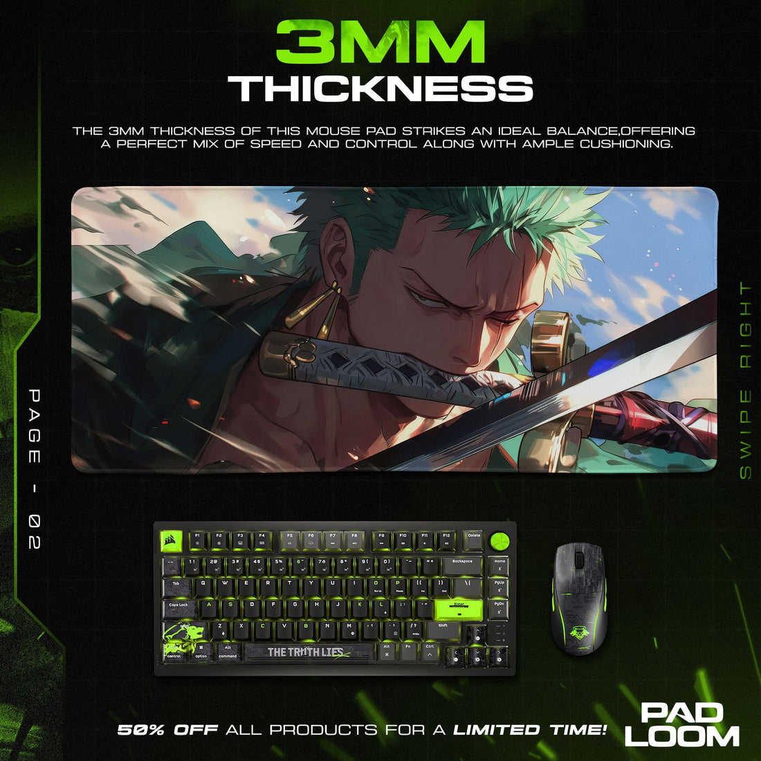Roronoa Zoro Mouse Pad - Blade Focus Anime Desk Mat Padloom