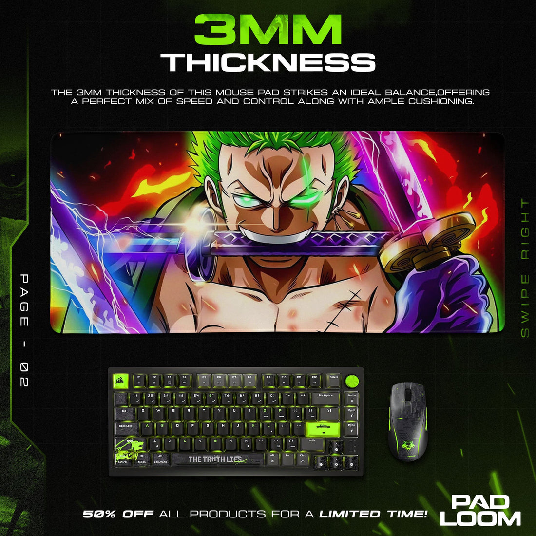 Roronoa Zoro Mouse Pad - Straw Hat Duo Anime Desk Mat Padloom