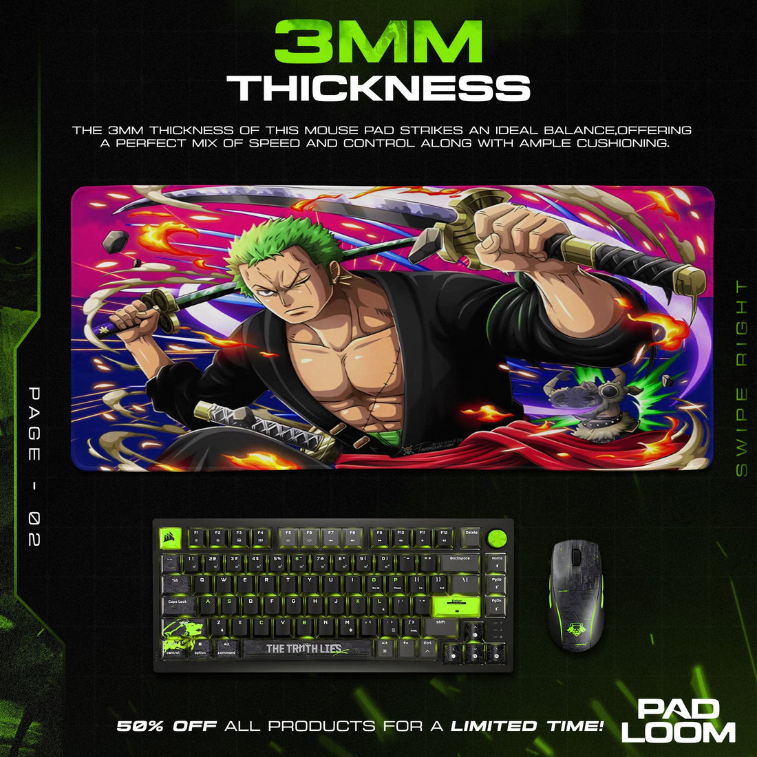 Roronoa Zoro Mouse Pad - King of Hell Anime Desk Mat Padloom