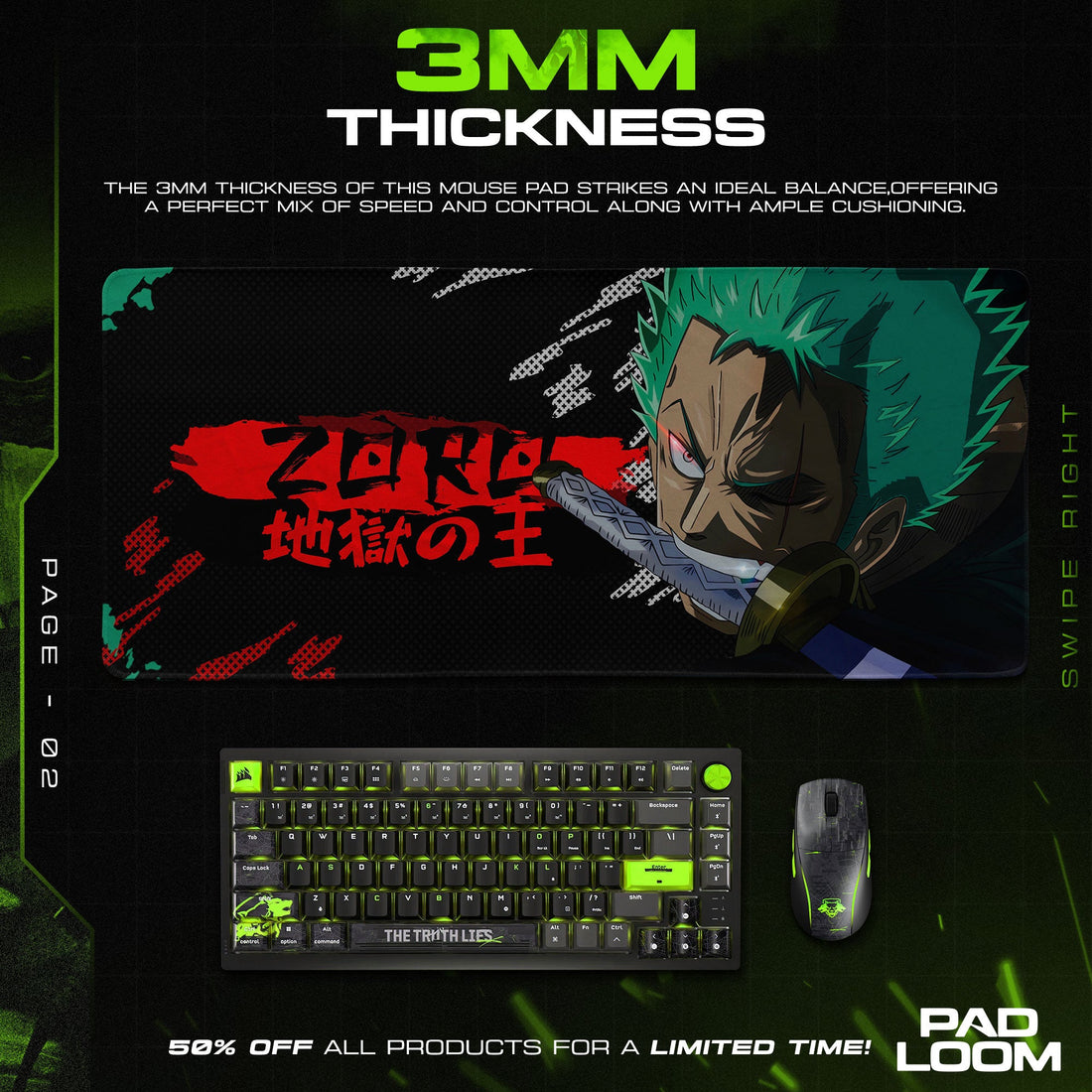 Roronoa Zoro Mouse Pad - Manga Strike Anime Desk Mat Padloom