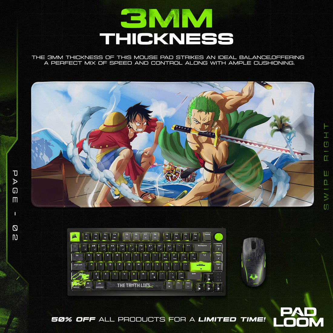 Roronoa Zoro Mouse Pad - Straw Hat Duo Anime Desk Mat Padloom