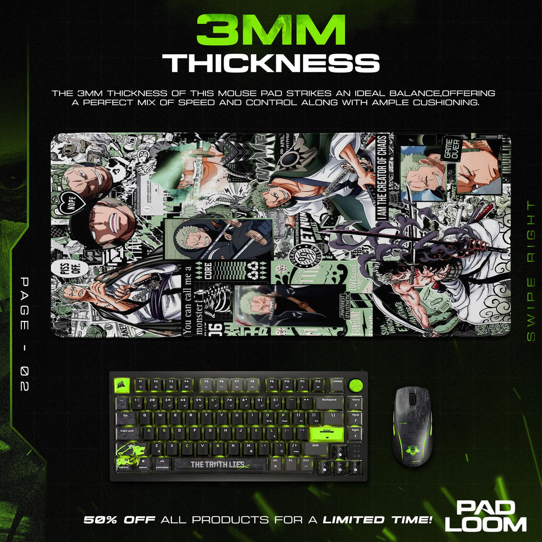 Roronoa Zoro Mouse Pad - Blade Focus Anime Desk Mat Padloom