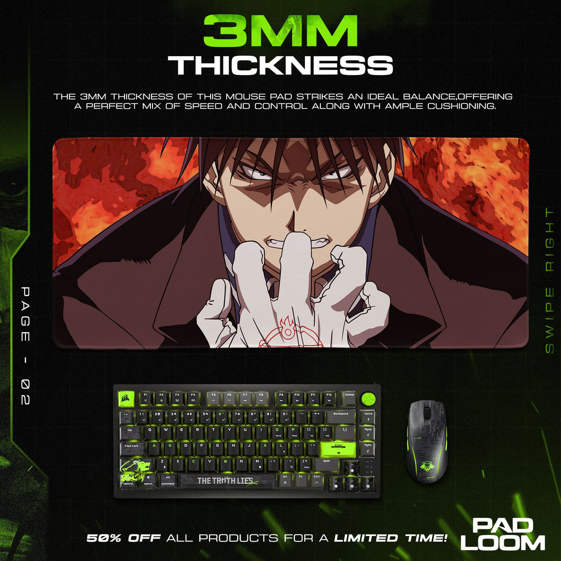 Roy Mustang Mouse Pad - Flame Alchemist Anime Desk Mat Padloom