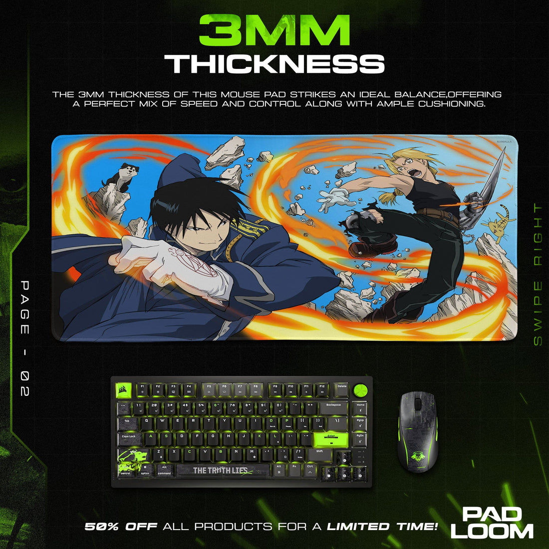 Roy Mustang Mouse Pad - Inferno Command Anime Desk Mat Padloom