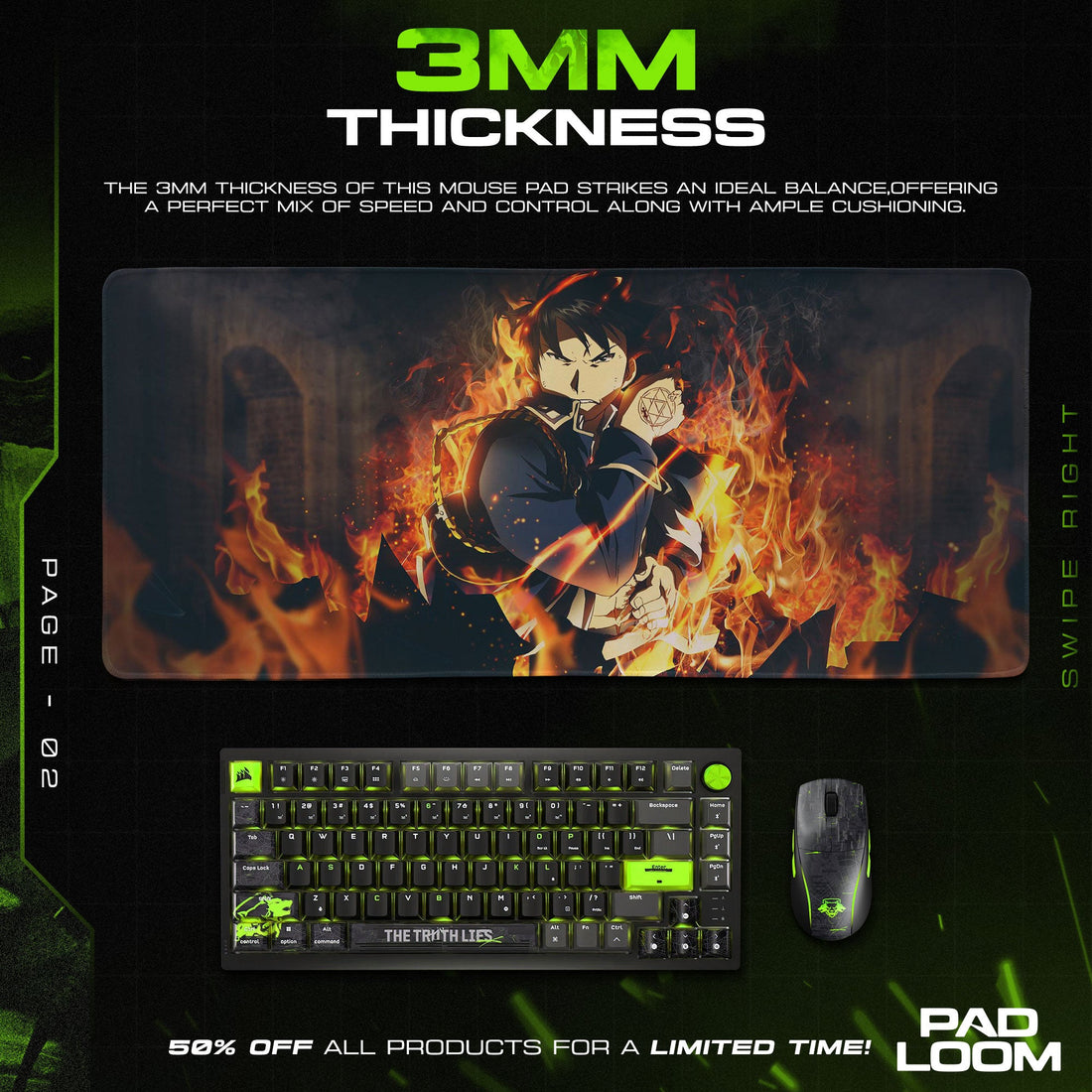 Roy Mustang Mouse Pad - Inferno Command Anime Desk Mat Padloom