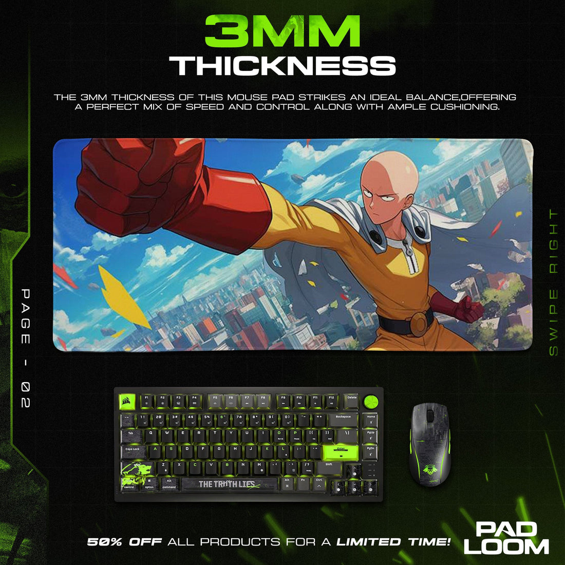 Saitama Mouse Pad - Sky Punch Anime Desk Mat Padloom