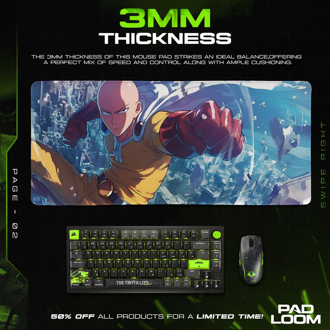 Saitama Mouse Pad - Sky Punch Anime Desk Mat Padloom