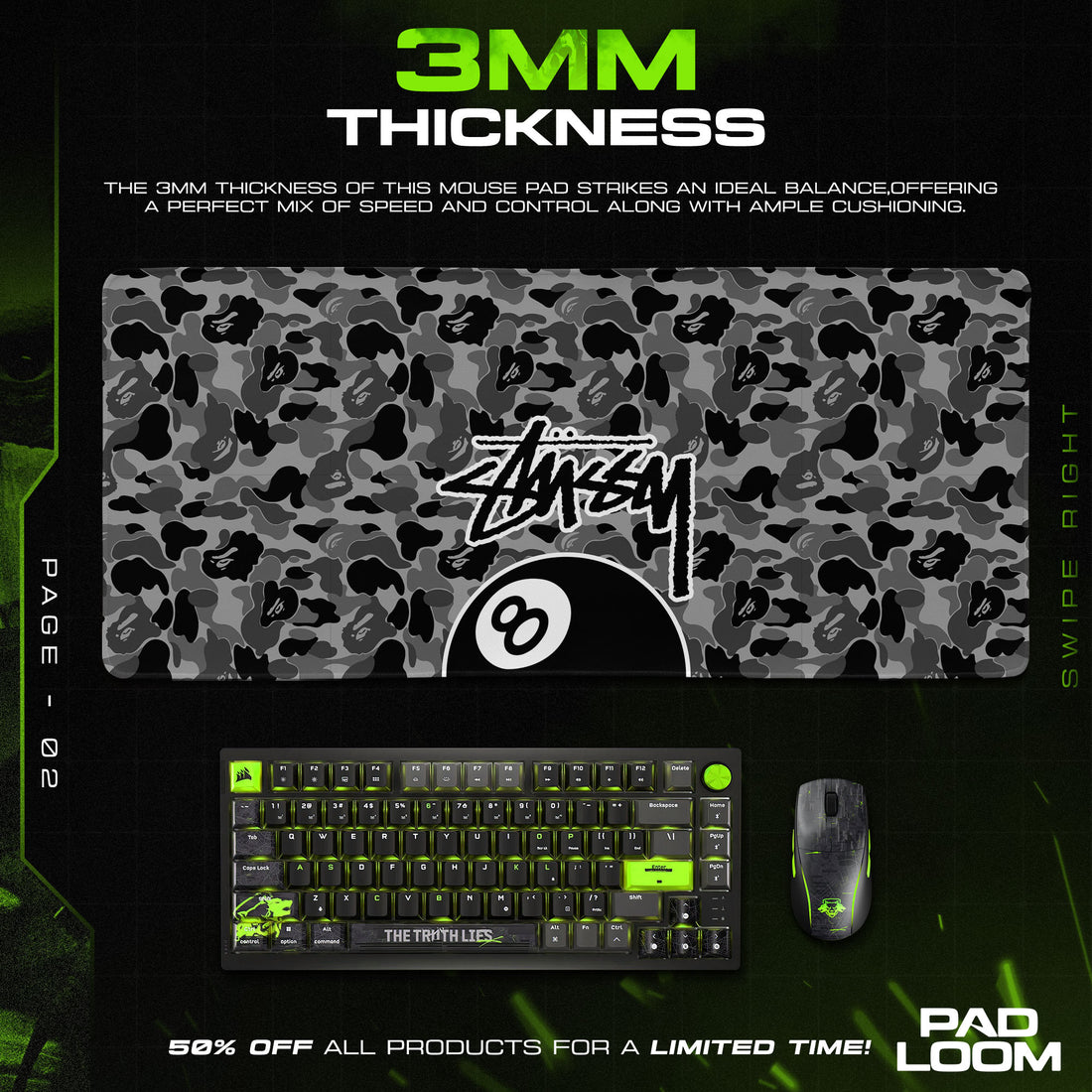 Stussy Camo 8 Ball Mouse Pad - Urban Street Desk Mat