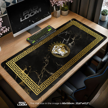 Versace Black Marble Mouse Pad - Gold Medusa Desk Mat