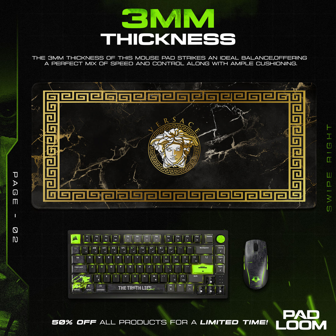 Versace Black Marble Mouse Pad - Gold Medusa Desk Mat