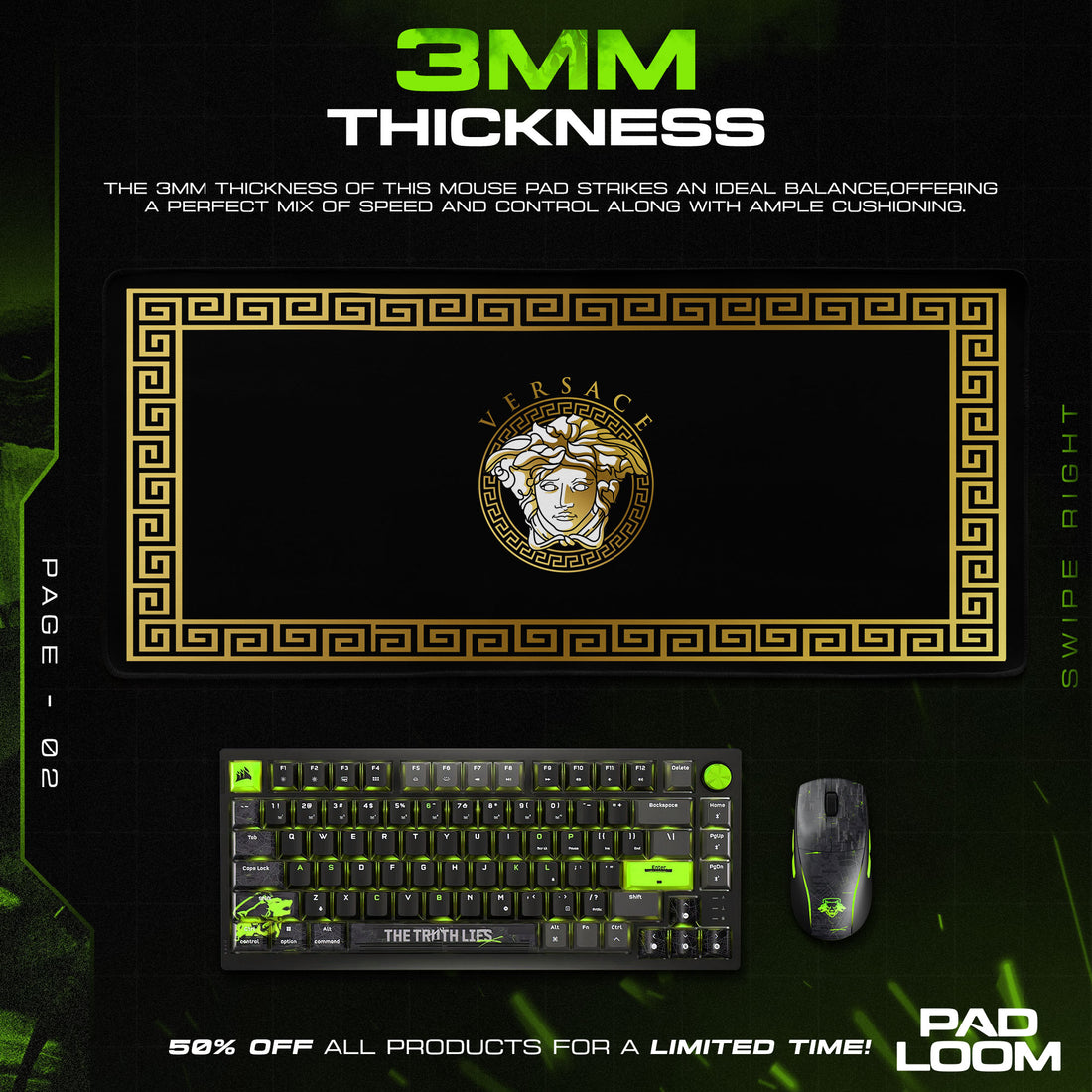 Versace Black Medusa Mouse Pad - Gold Trim Desk Mat
