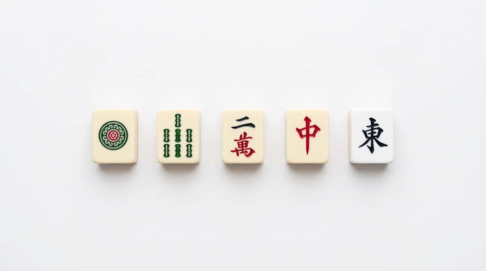 Mahjong tiles from the three suits plus a dragon and a wind tile