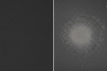 Comparison showing new mouse pad fabric texture versus worn out mouse pad with visible surface damage