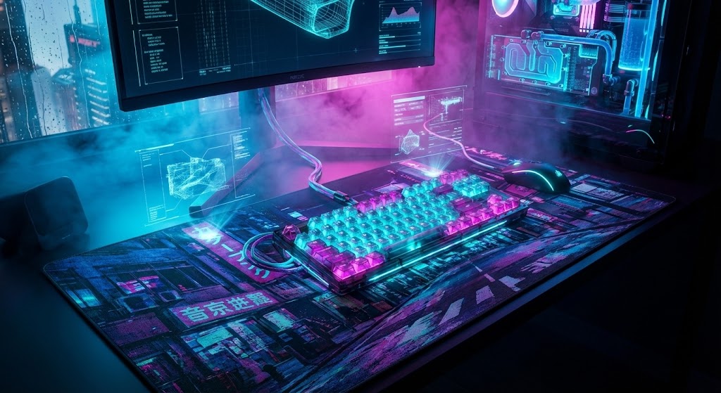 Cyberpunk 2077 Style: Neon & Glitch Art Desk Mats for Your Setup