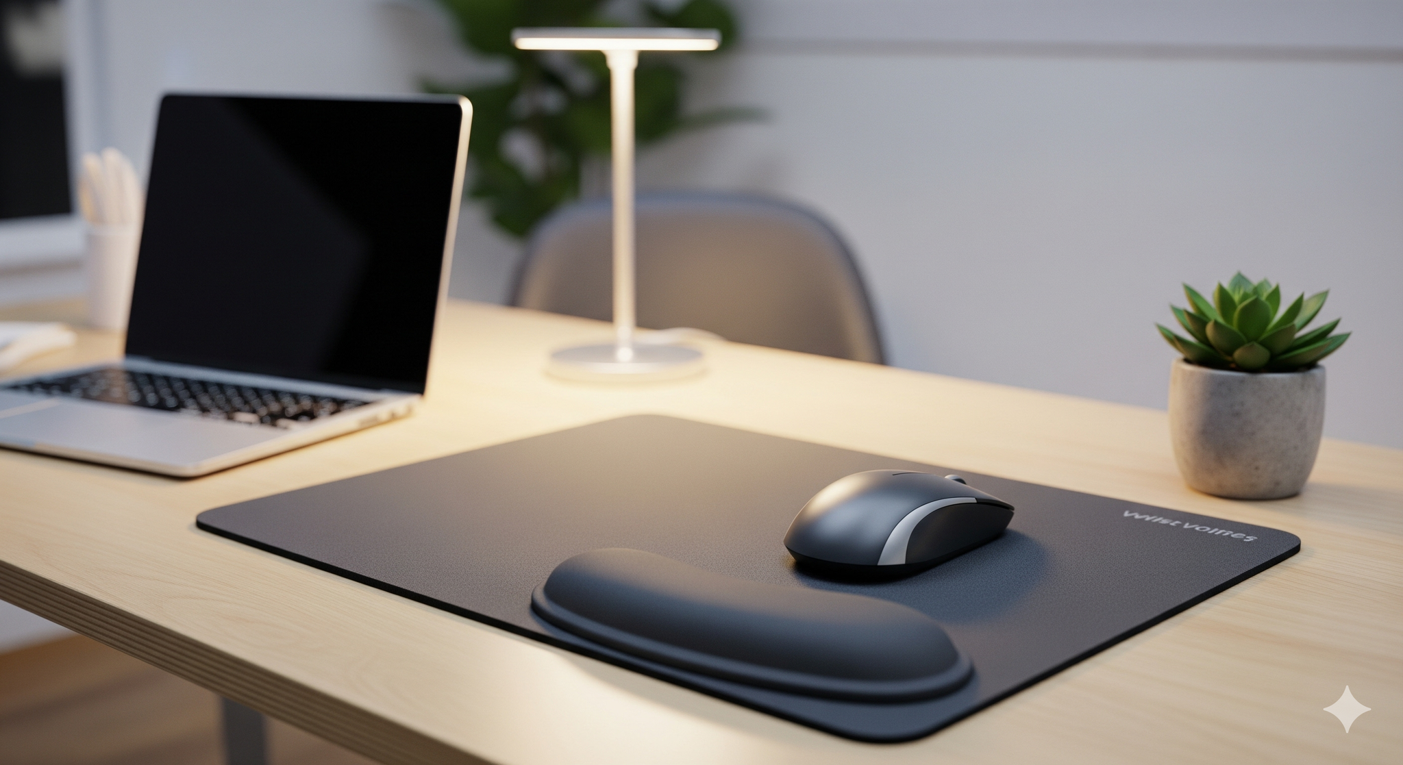 Ergonomic mouse pad with memory foam wrist rest on modern office desk