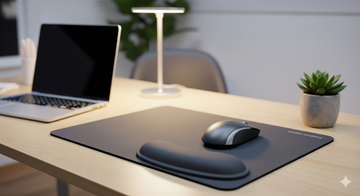 Ergonomic mouse pad with memory foam wrist rest on modern office desk