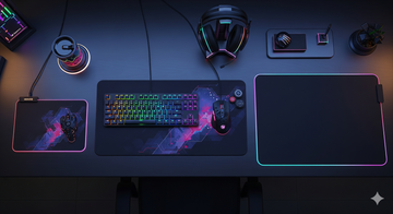 Complete mouse pad size guide showing small, medium, large, and XXL gaming mouse pads on desk