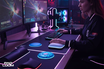 Collection of ergonomic mouse pads with wrist support on office desk