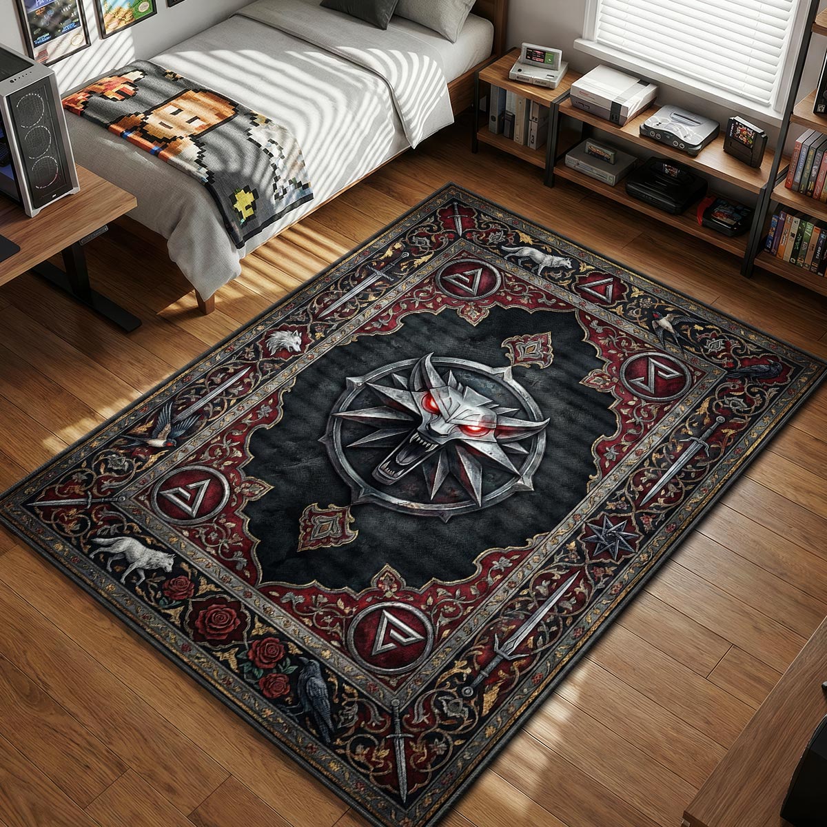 Witcher Rug The Witcher Rugs - Wolf School Medallion Decor | Padloom