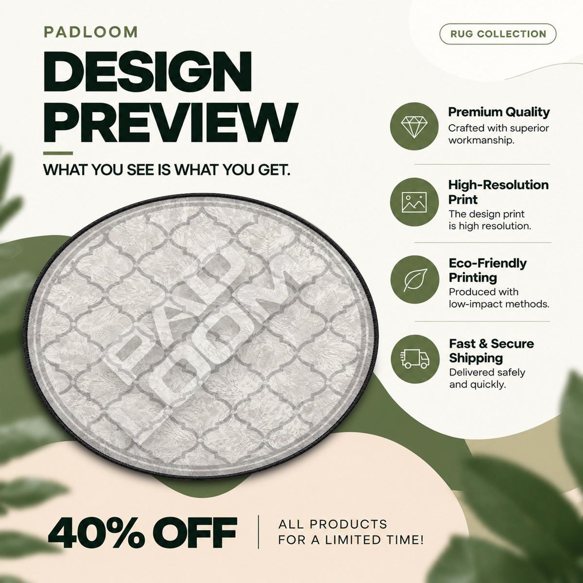 Moroccan Trellis Ivory abstract round rug full design preview
