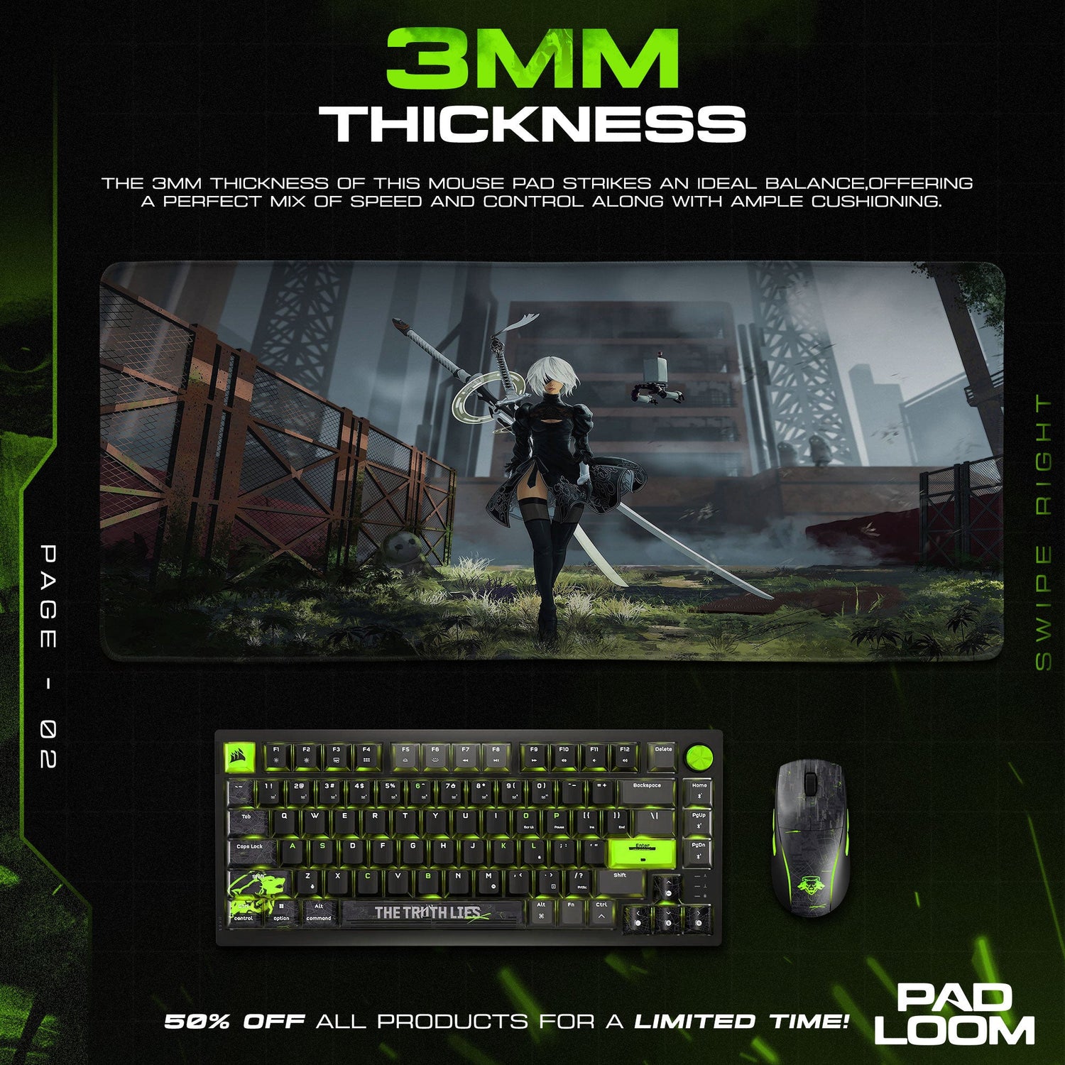 2B Blade Stance Mouse Pad, Anime Nier Gaming Desk Mat Padloom