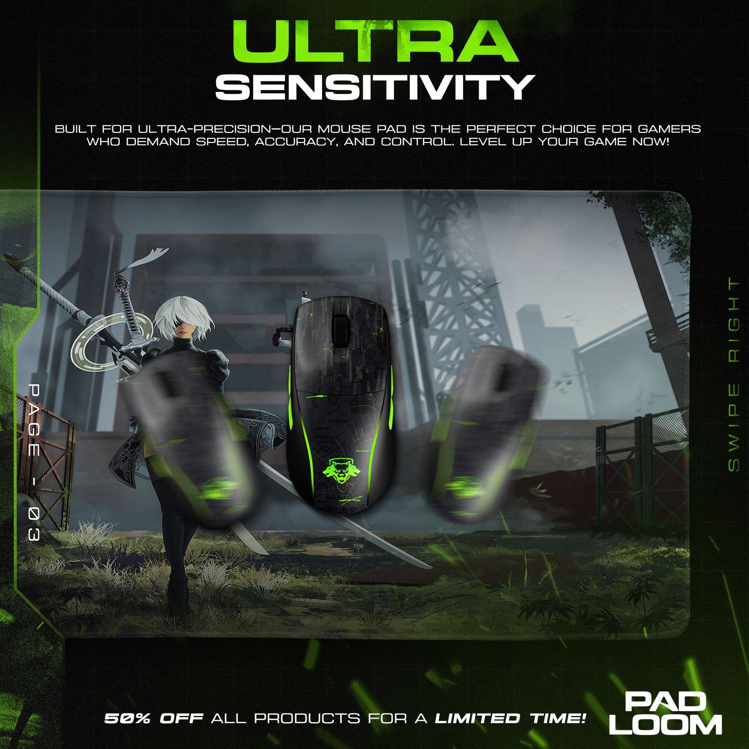2B Blade Stance Mouse Pad, Anime Nier Gaming Desk Mat Padloom