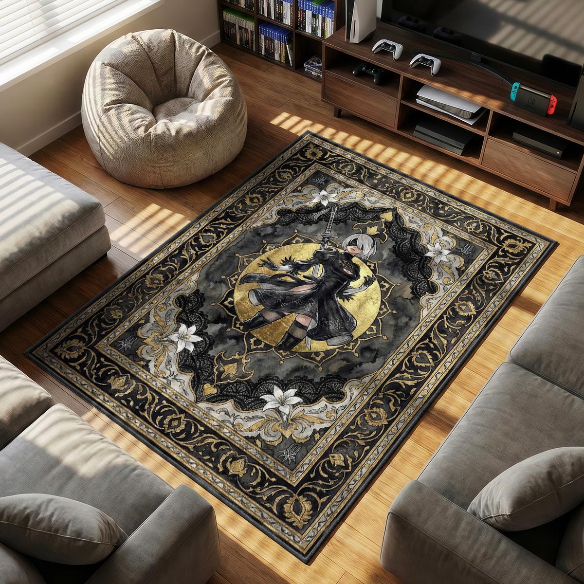 2B Gothic Portrait Rug - Nier Automata Chair Mat