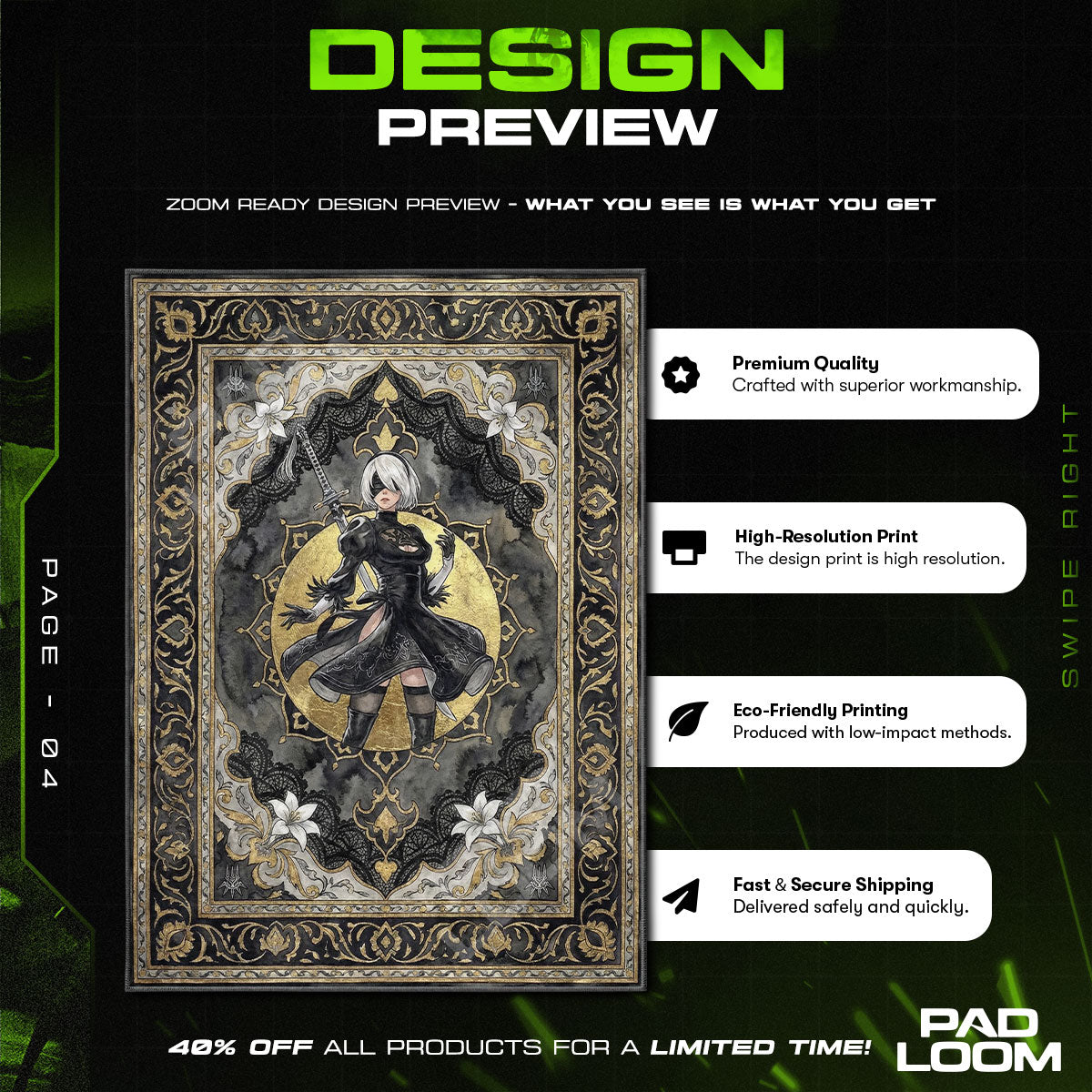 2B Gothic Portrait Rug - Nier Automata Chair Mat