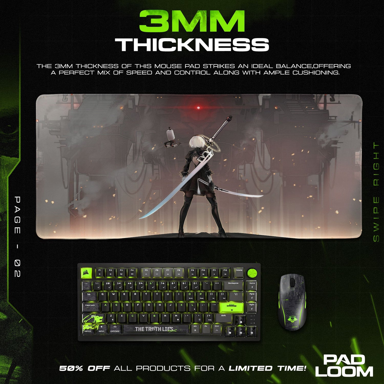 2B Mech Confrontation Mouse Pad, Anime Nier Gaming Desk Mat Padloom