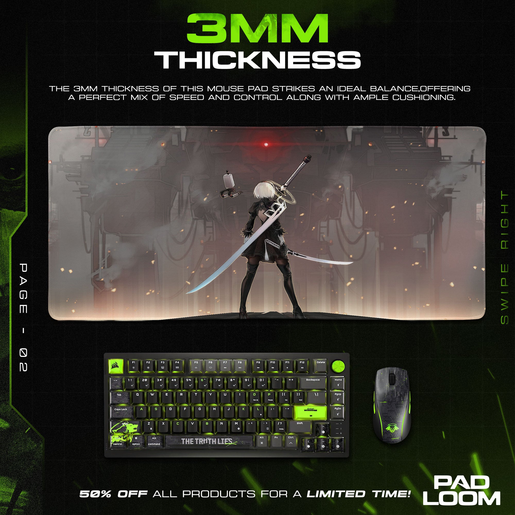 2B Mech Confrontation Mouse Pad, Anime Nier Gaming Desk Mat
